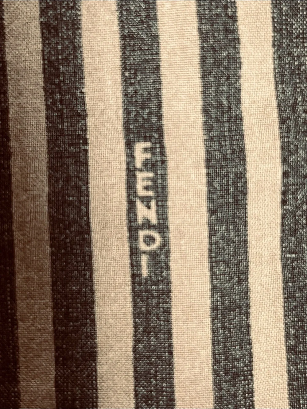 Vintage FENDI queen flat sheet logo Cotton Brown 0458 black stripe Designer